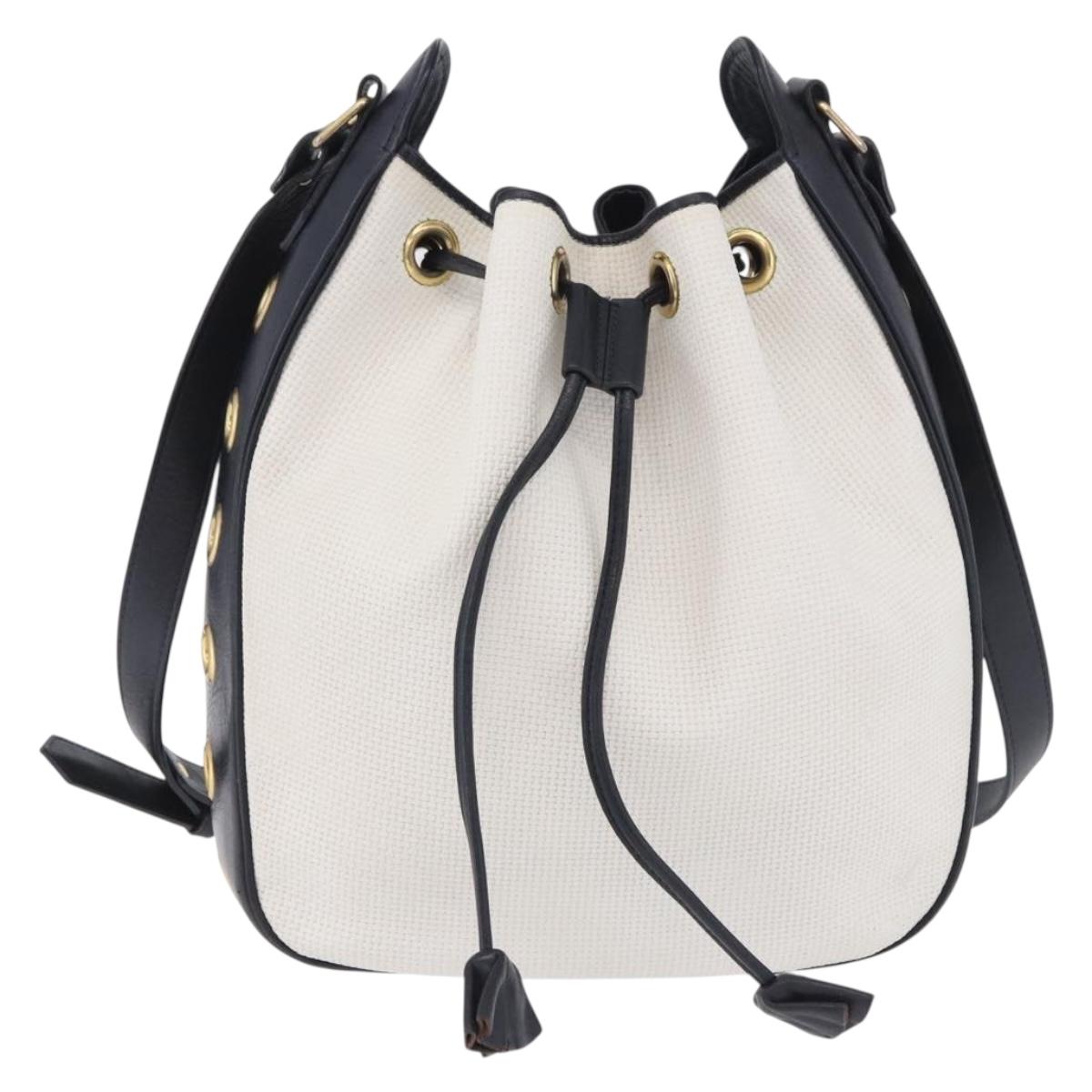 SAINT LAURENT Shoulder Bag PVC Canvas Navy White Auth 197773