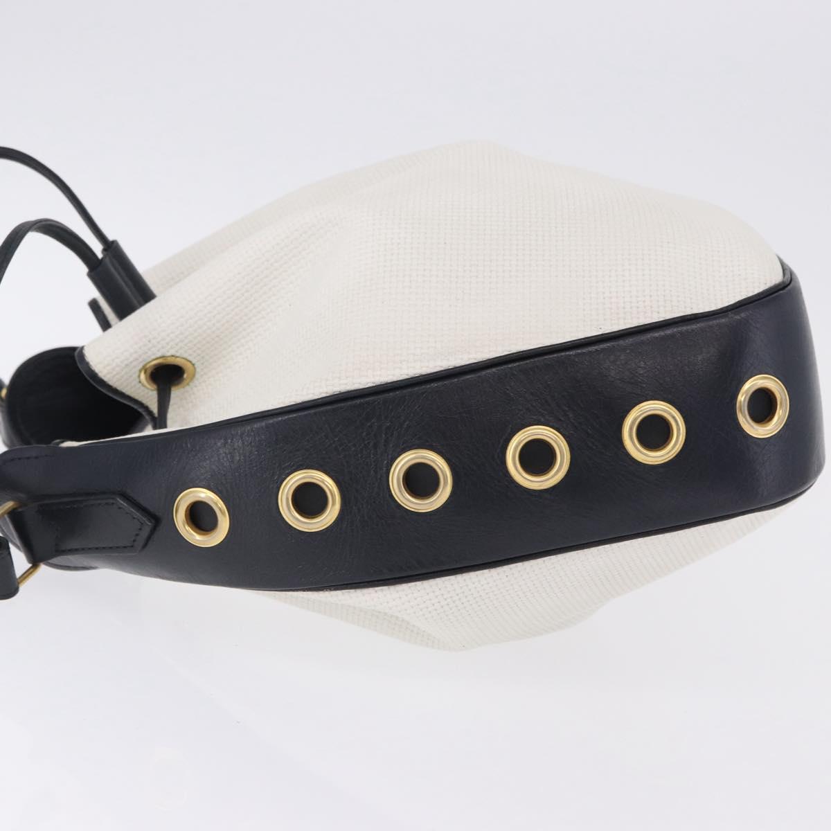 SAINT LAURENT Shoulder Bag PVC Canvas Navy White Auth 197773