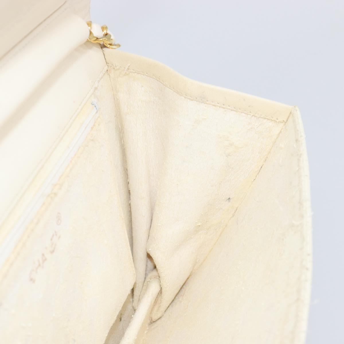 CHANEL Matelasse Chain Shoulder Bag Lamb Skin White Gold CC Auth 197774