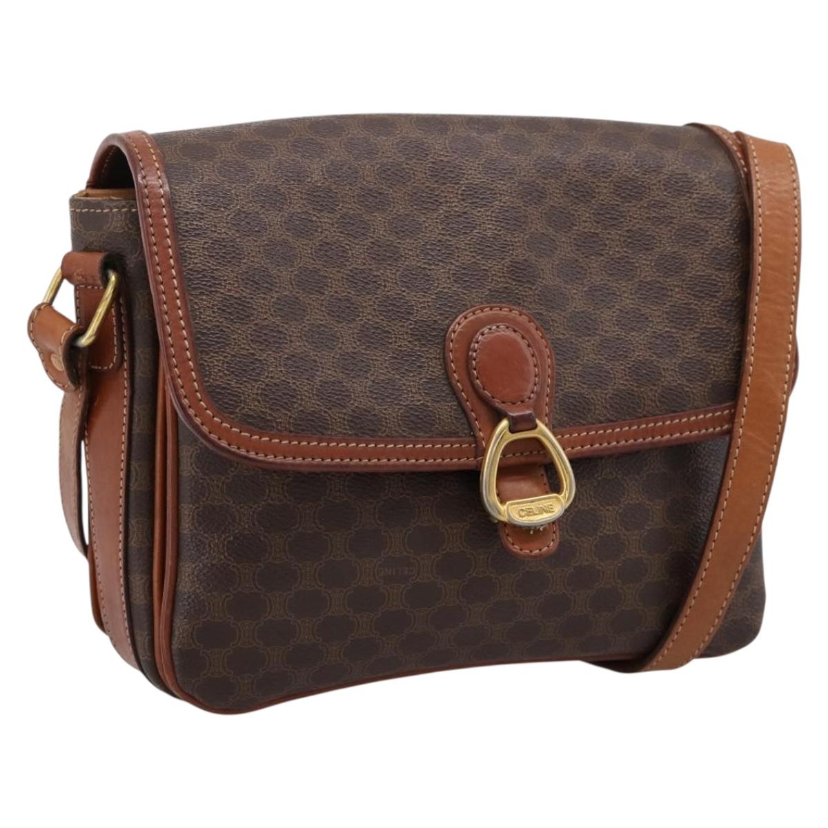 CELINE Macadam Shoulder Bag PVC Leather Brown Gold Auth 197775