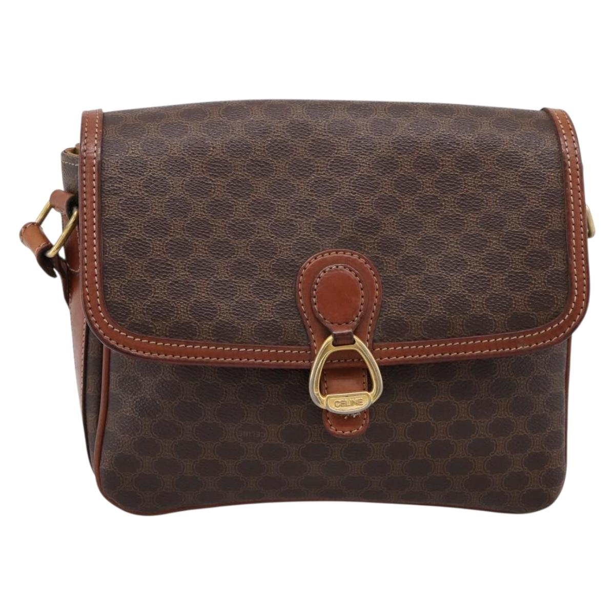 CELINE Macadam Shoulder Bag PVC Leather Brown Gold Auth 197775