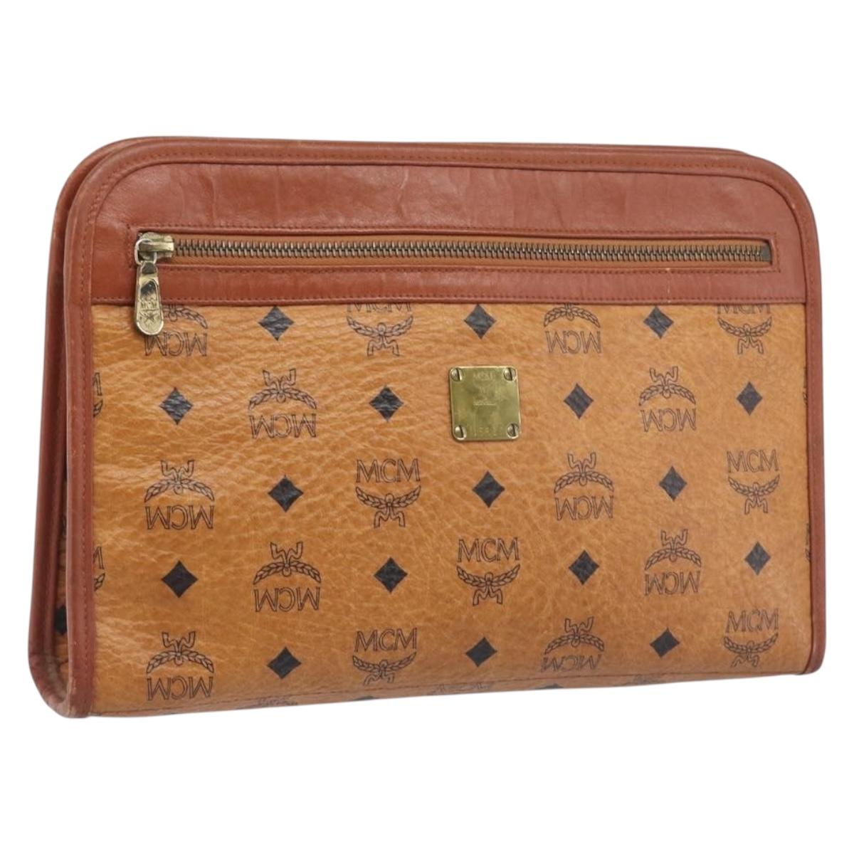 MCM Logogram Vicetos Clutch Bag PVC Leather Brown Gold Auth 197776