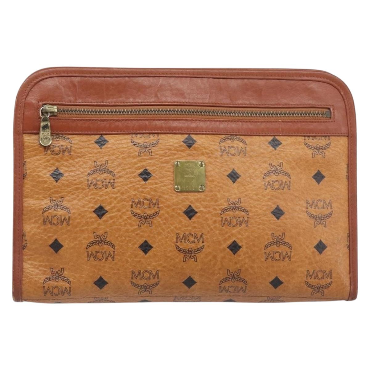 MCM Logogram Vicetos Clutch Bag PVC Leather Brown Gold Auth 197776