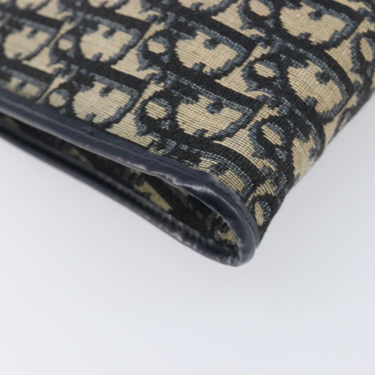 Christian Dior Trotter Canvas Chain Shoulder Bag Navy Gold Auth 197779