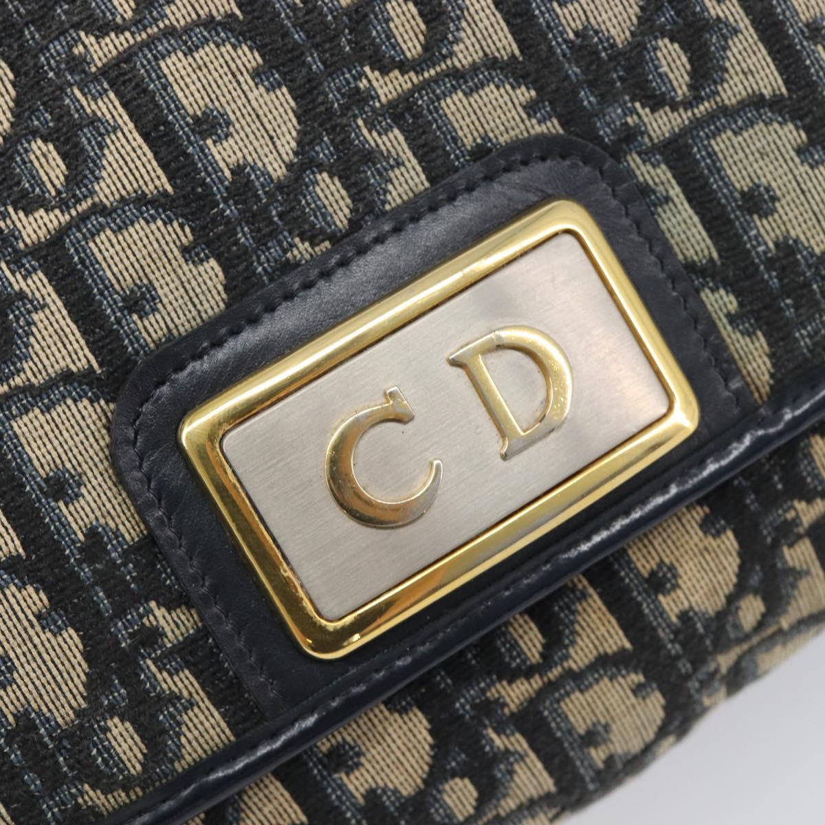 Christian Dior Trotter Canvas Chain Shoulder Bag Navy Gold Auth 197779