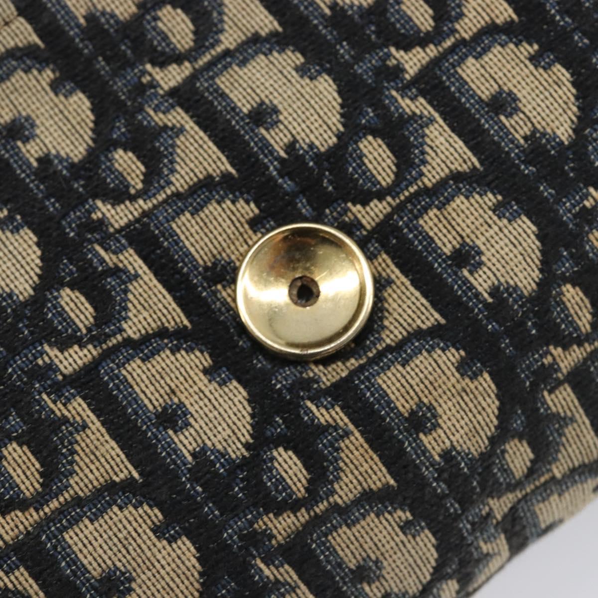 Christian Dior Trotter Canvas Chain Shoulder Bag Navy Gold Auth 197779