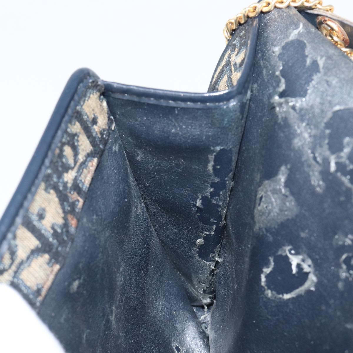 Christian Dior Trotter Canvas Chain Shoulder Bag Navy Gold Auth 197779