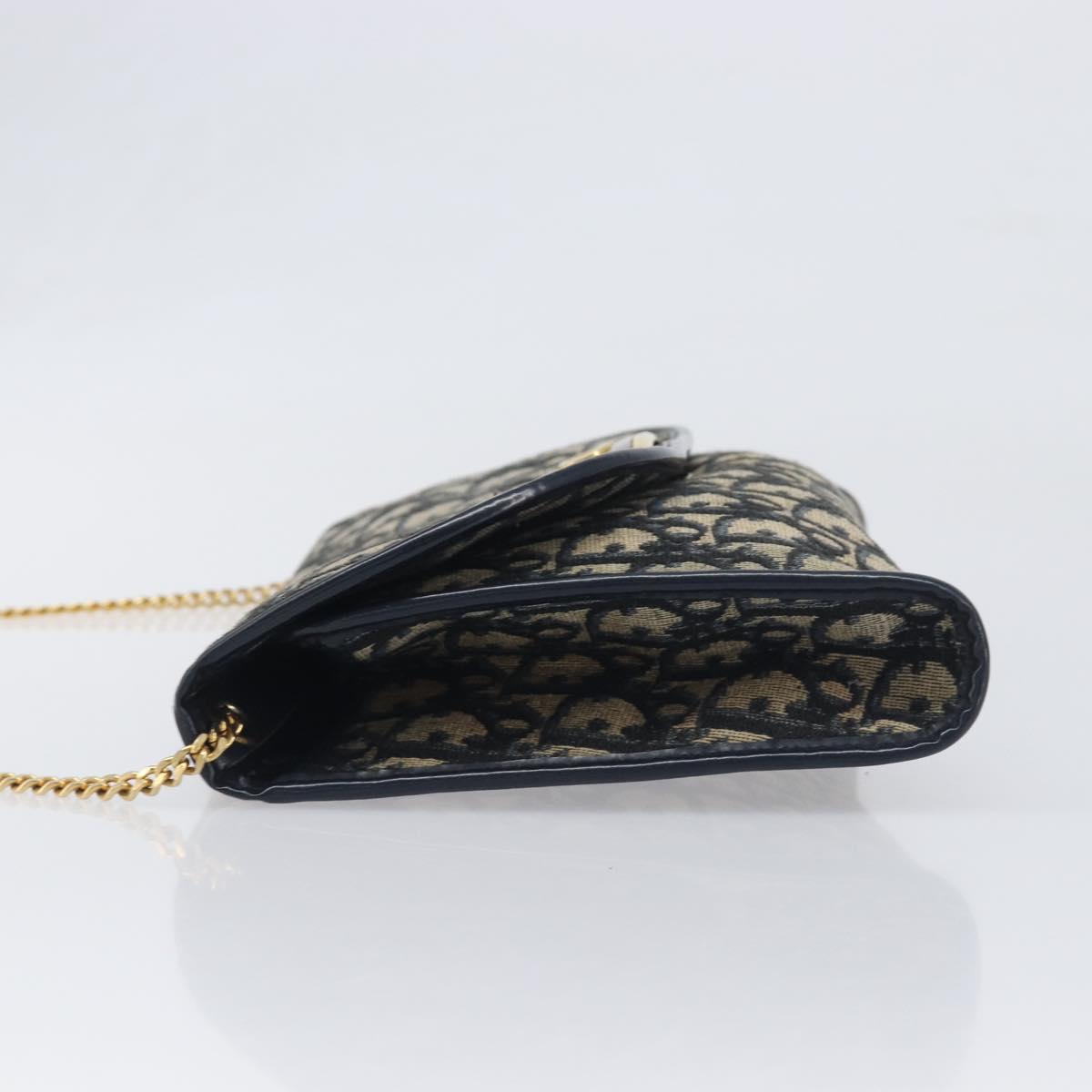 Christian Dior Trotter Canvas Chain Shoulder Bag Navy Gold Auth 197779