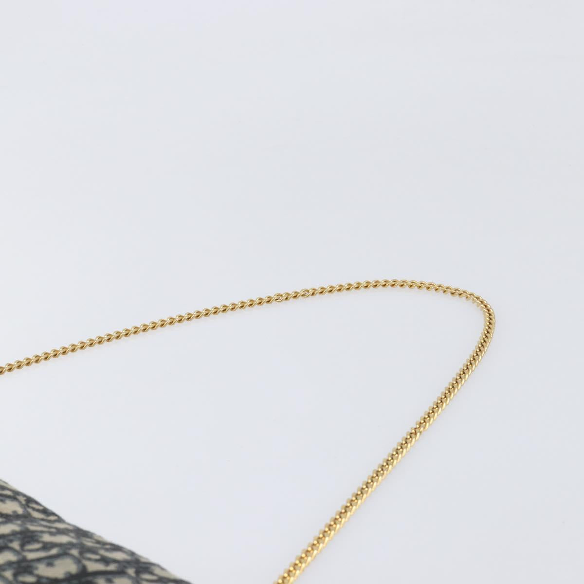 Christian Dior Trotter Canvas Chain Shoulder Bag Navy Gold Auth 197779