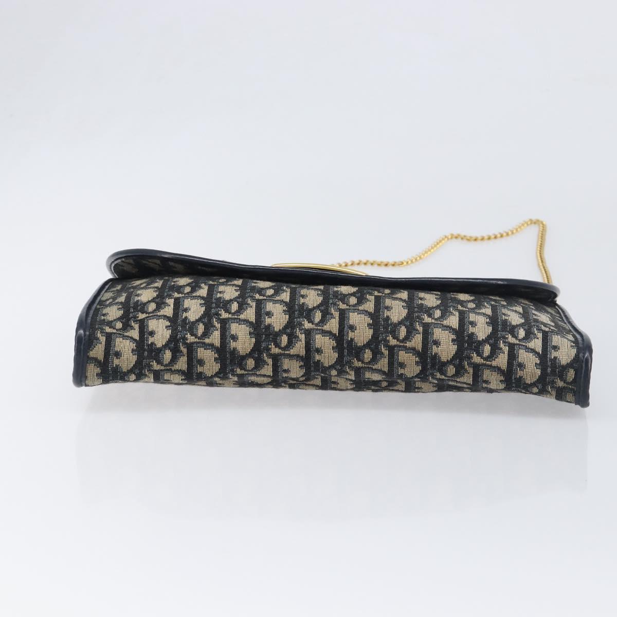 Christian Dior Trotter Canvas Chain Shoulder Bag Navy Gold Auth 197779
