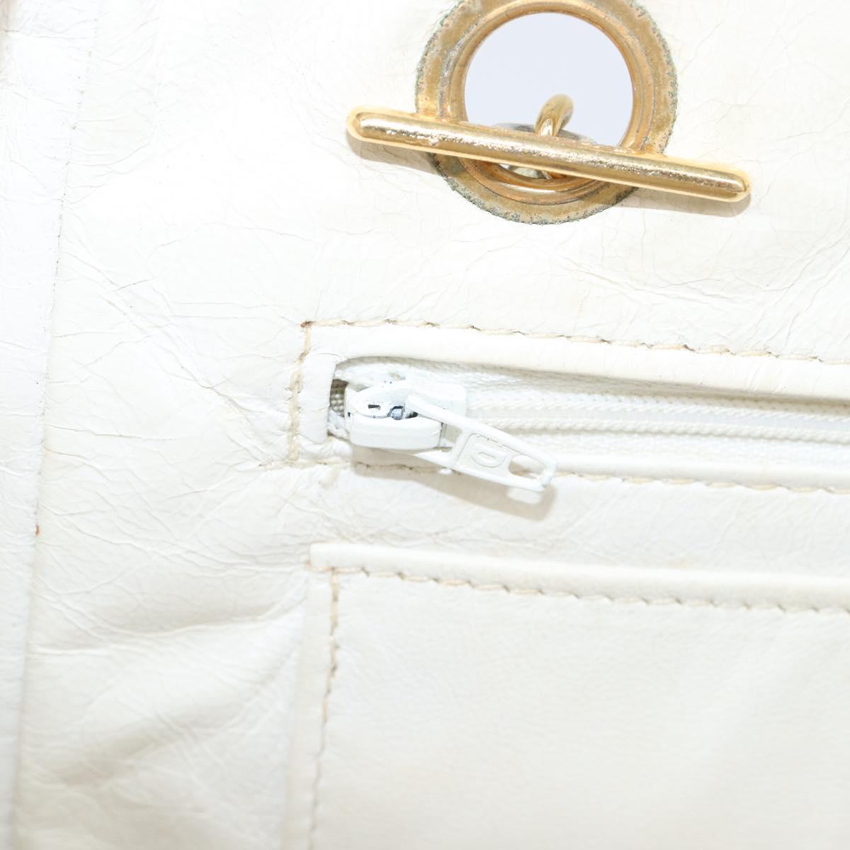 CHANEL Matelasse Chain Shoulder Bag Lamb Skin White Gold CC Auth 197780