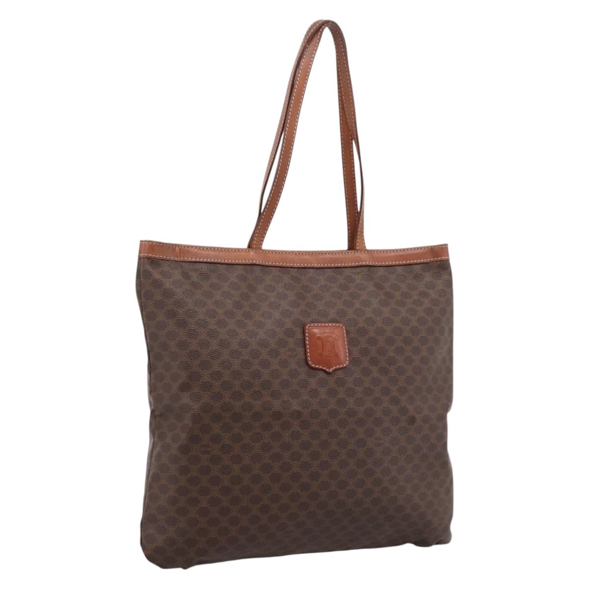 CELINE Macadam Canvas Tote Bag PVC Leather Brown Gold Auth 197781