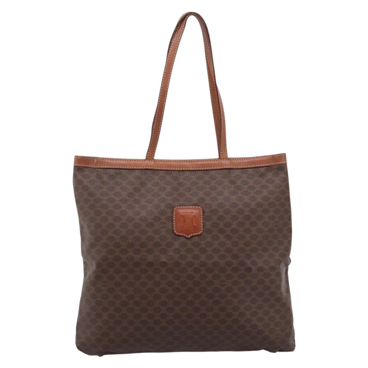 CELINE Macadam Canvas Tote Bag PVC Leather Brown Gold Auth 197781