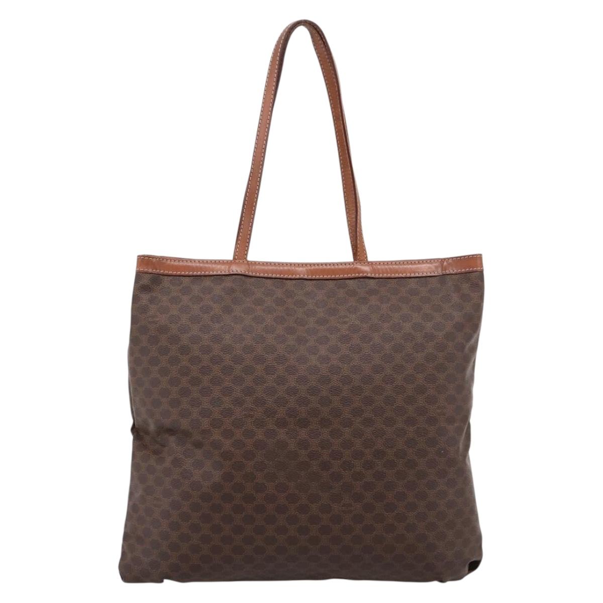 CELINE Macadam Canvas Tote Bag PVC Leather Brown Gold Auth 197781