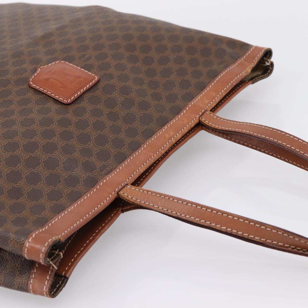 CELINE Macadam Canvas Tote Bag PVC Leather Brown Gold Auth 197781