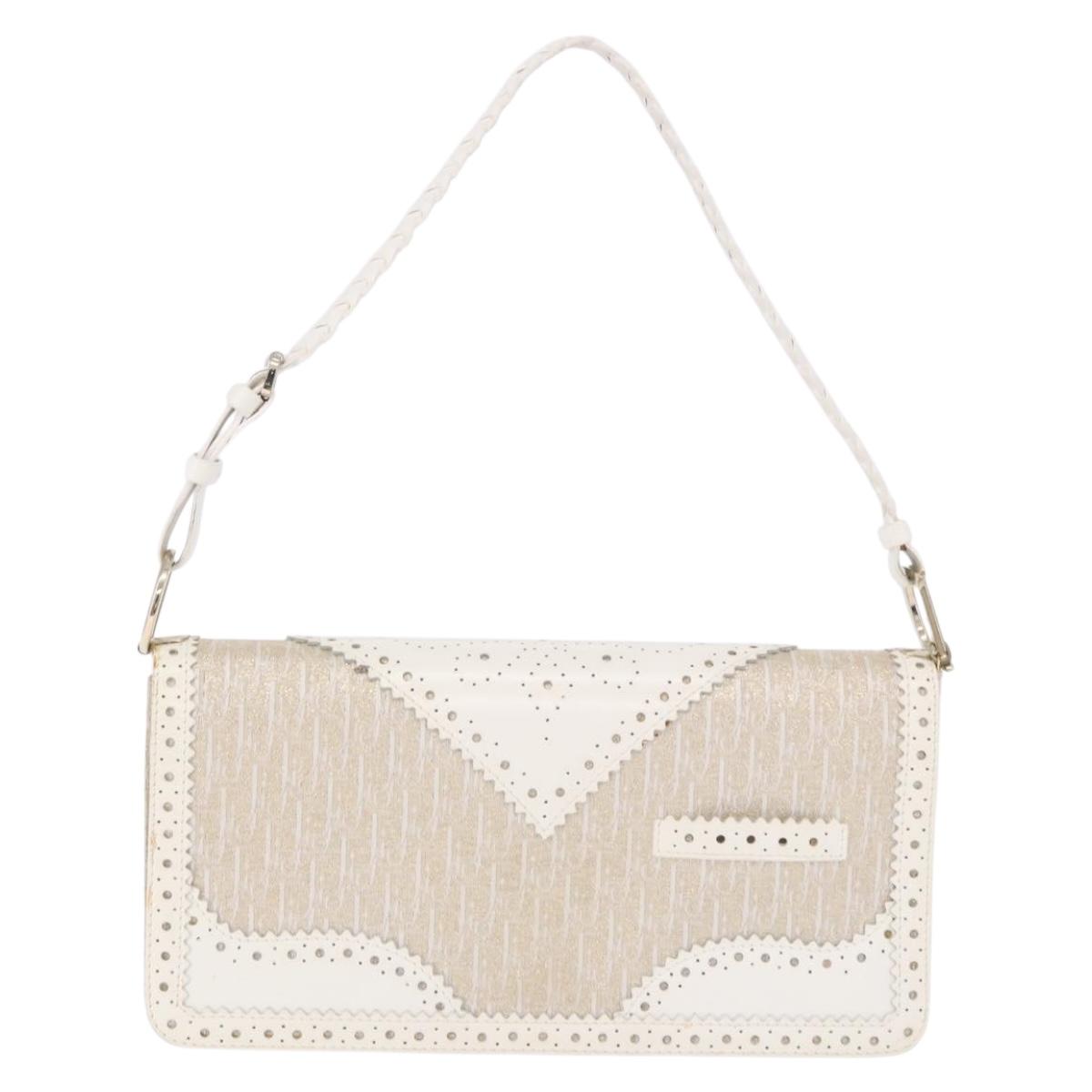Christian Dior Trotter Canvas Hand Bag Gold Auth 197782SAM