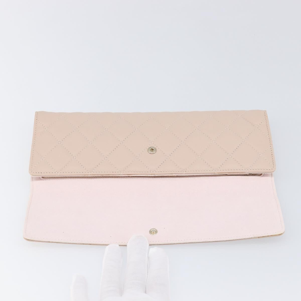 CHANEL Matelasse 2.55 Accessory Pouch Lamb Skin Pink Gold CC Auth 197784V