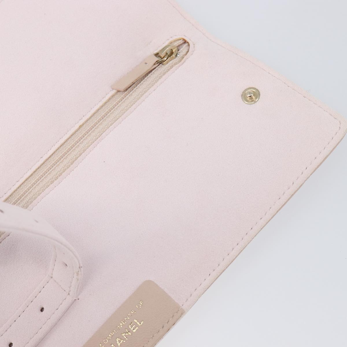 CHANEL Matelasse 2.55 Accessory Pouch Lamb Skin Pink Gold CC Auth 197784V