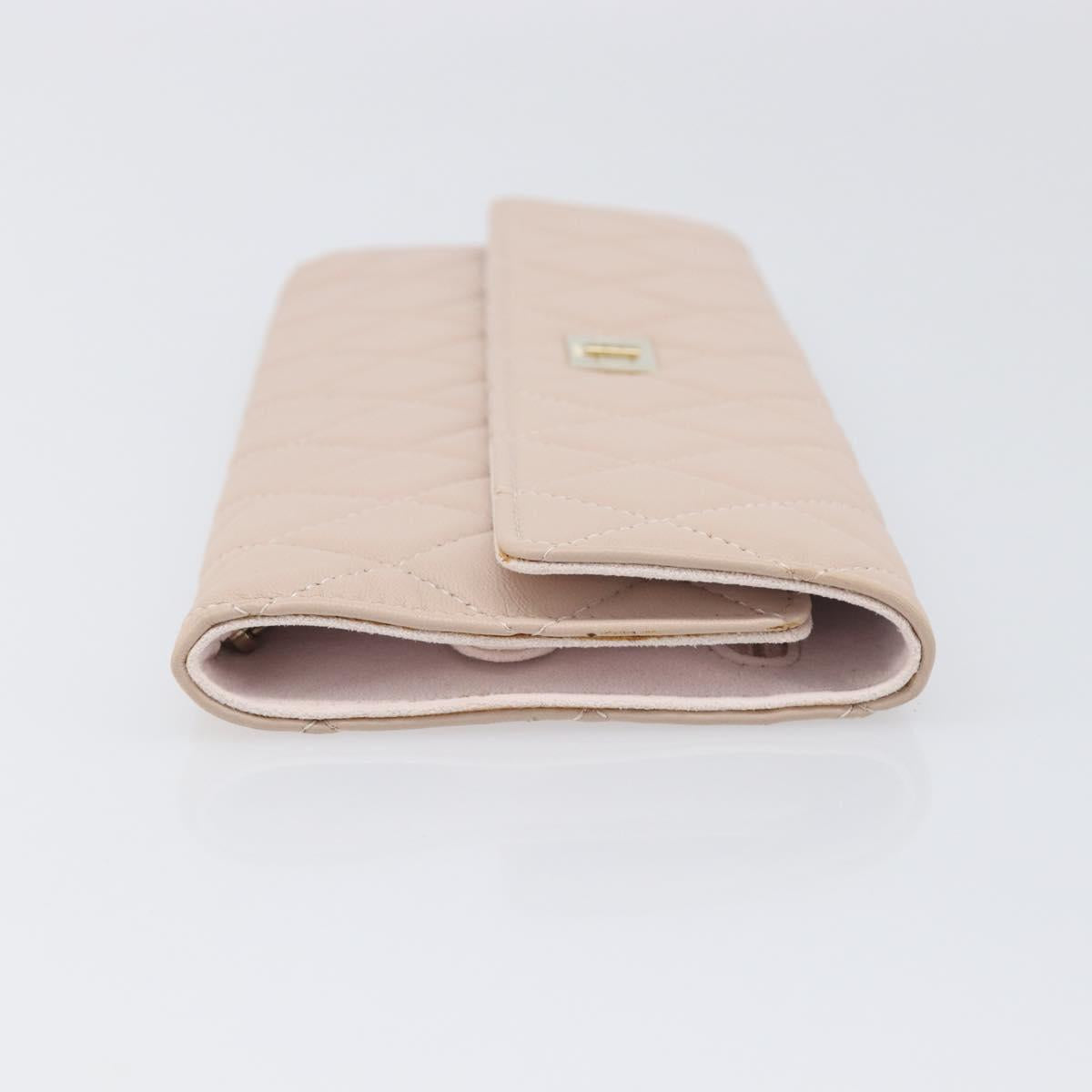CHANEL Matelasse 2.55 Accessory Pouch Lamb Skin Pink Gold CC Auth 197784V