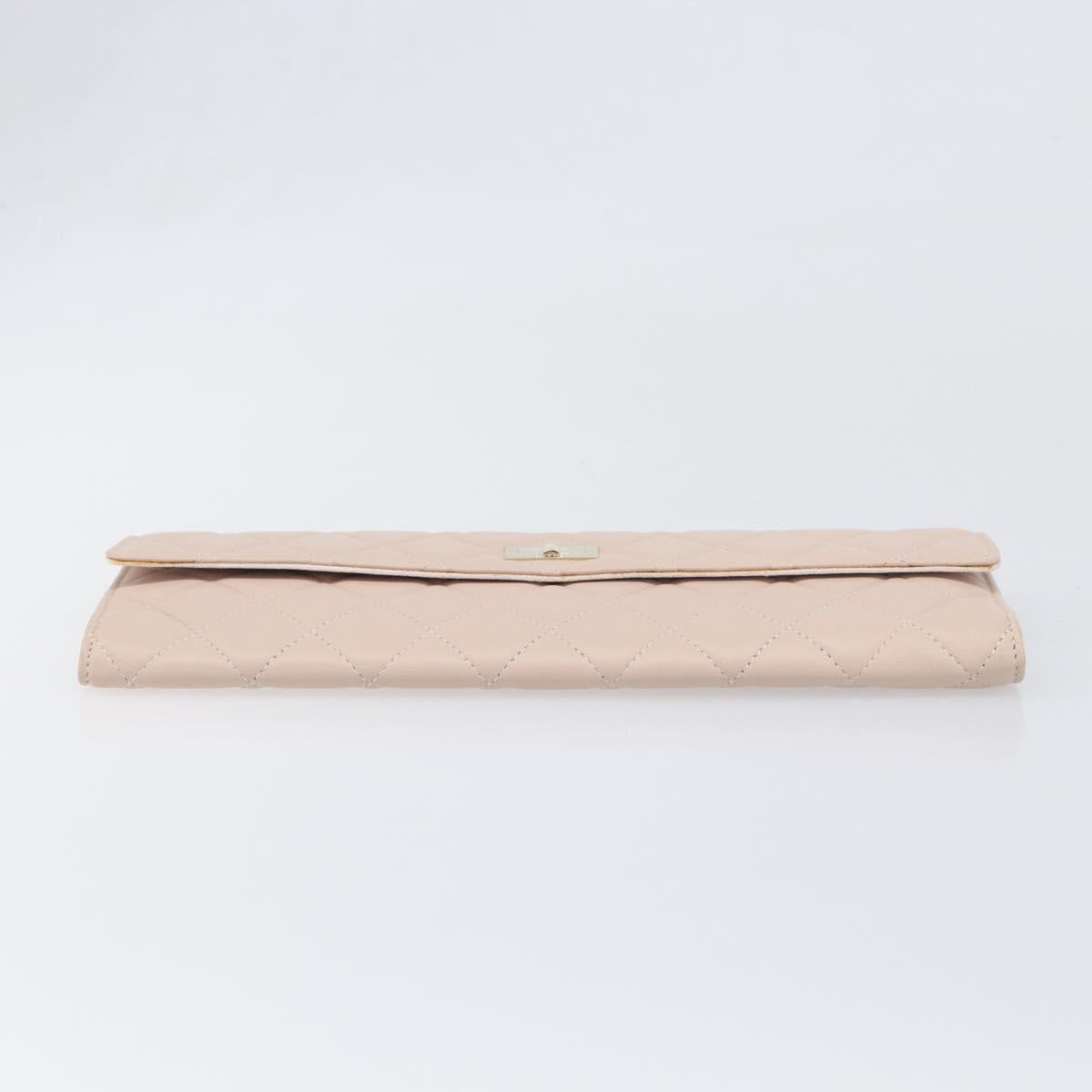 CHANEL Matelasse 2.55 Accessory Pouch Lamb Skin Pink Gold CC Auth 197784V