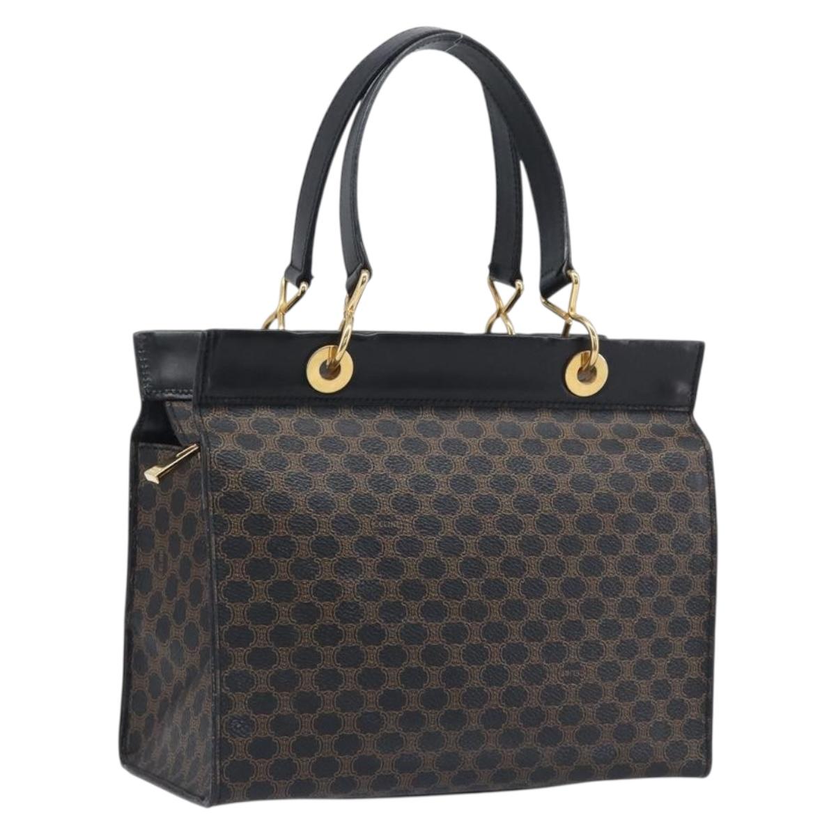 CELINE Macadam Canvas Hand Bag PVC Leather Black Gold Auth 197786A