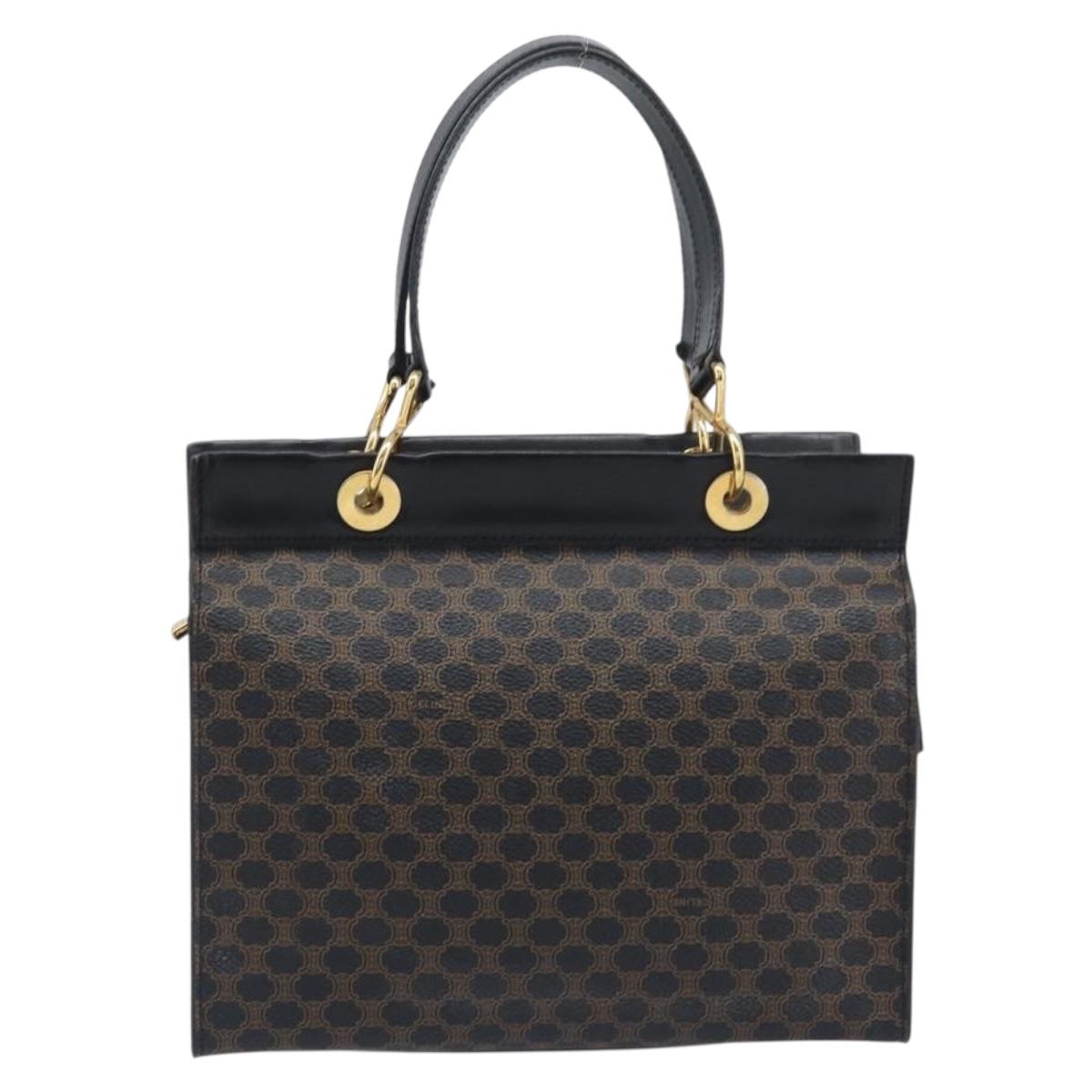 CELINE Macadam Canvas Hand Bag PVC Leather Black Gold Auth 197786A