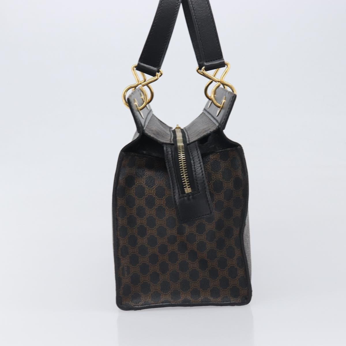 CELINE Macadam Canvas Hand Bag PVC Leather Black Gold Auth 197786A