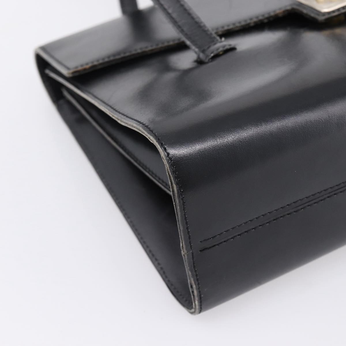 Christian Dior Hand Bag Leather Black Gold Auth 197791