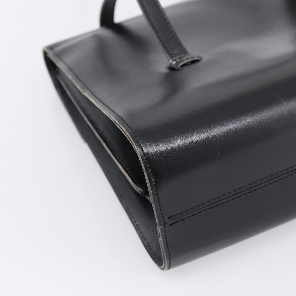 Christian Dior Hand Bag Leather Black Gold Auth 197791