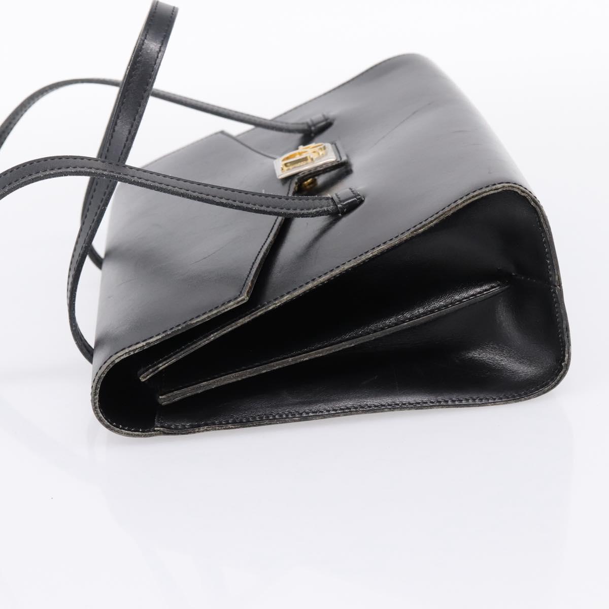 Christian Dior Hand Bag Leather Black Gold Auth 197791
