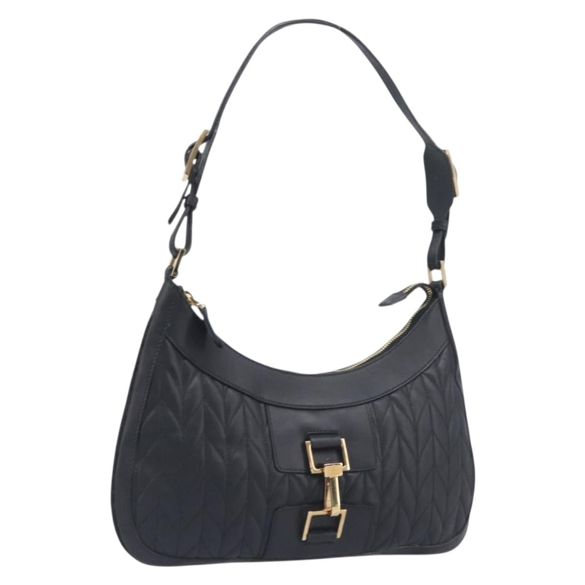 GUCCI Jackie Shoulder Bag Leather Black Gold 001 4128 Auth 197798V