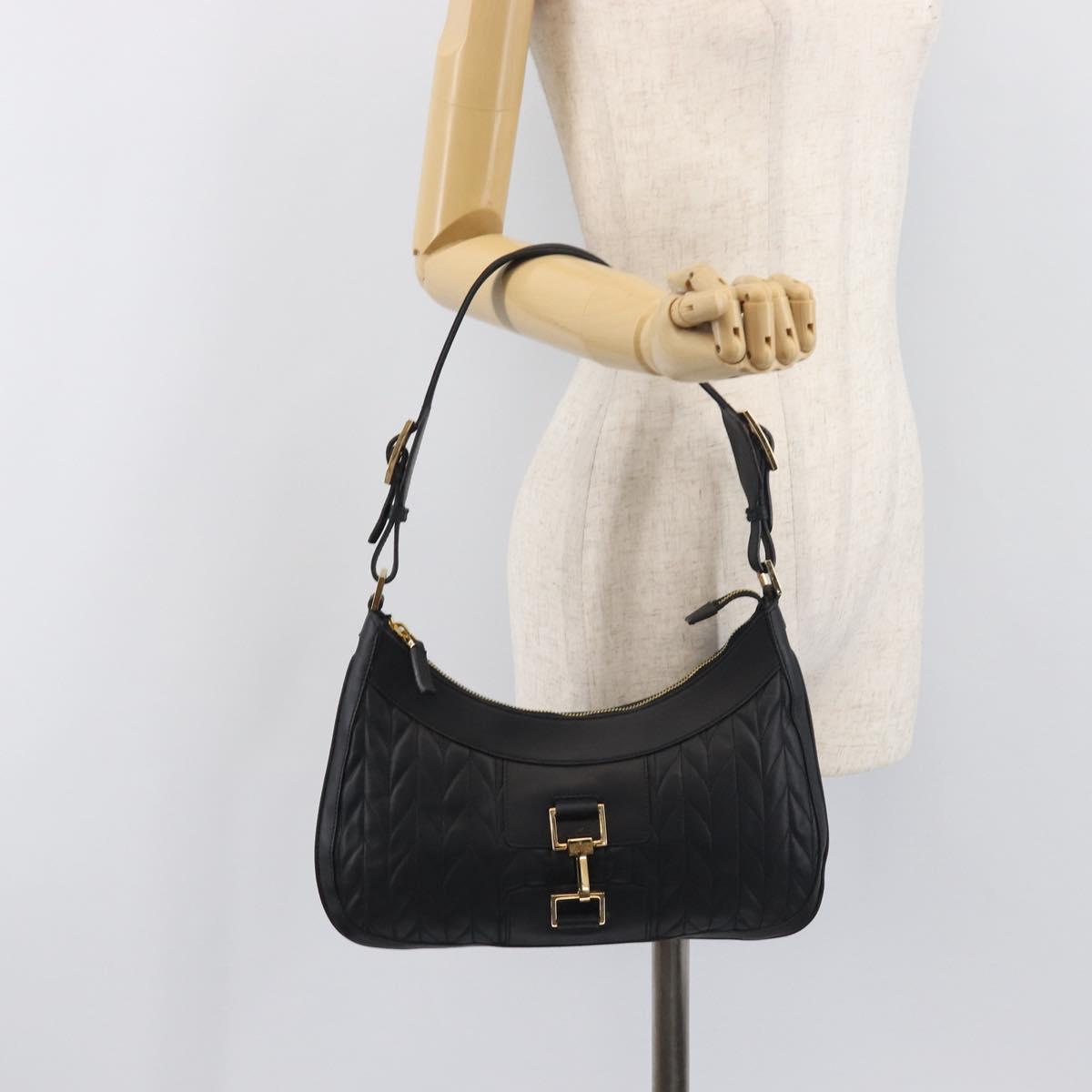 GUCCI Jackie Shoulder Bag Leather Black Gold 001 4128 Auth 197798V