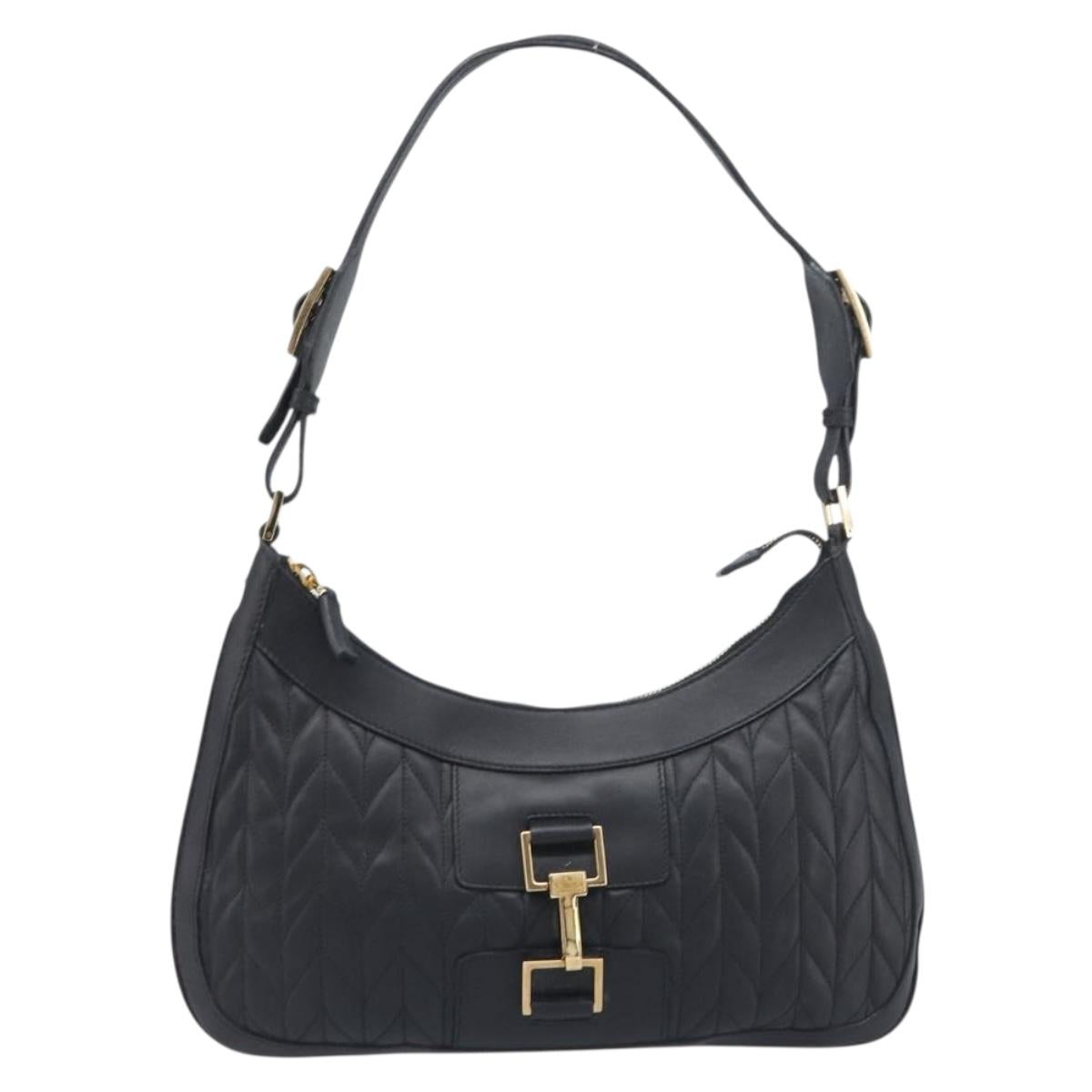 GUCCI Jackie Shoulder Bag Leather Black Gold 001 4128 Auth 197798V