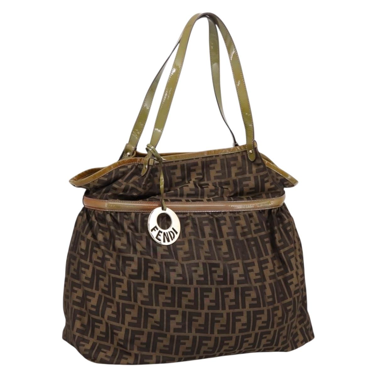 FENDI Zucca Canvas Tote Bag Nylon Brown Black Auth 197800