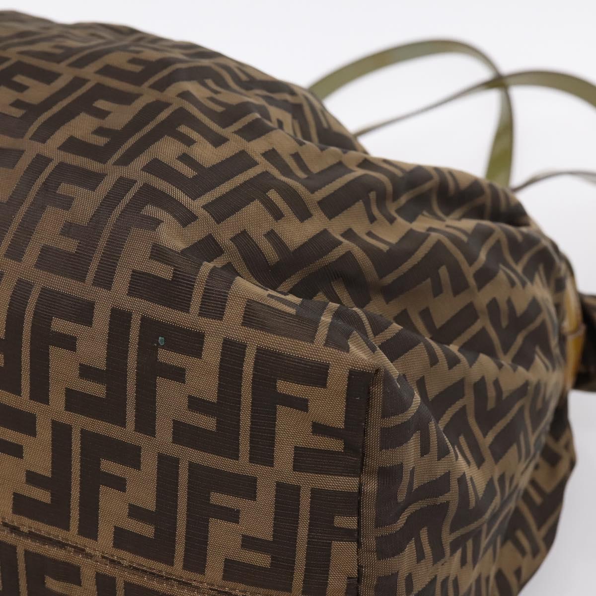FENDI Zucca Canvas Tote Bag Nylon Brown Black Auth 197800