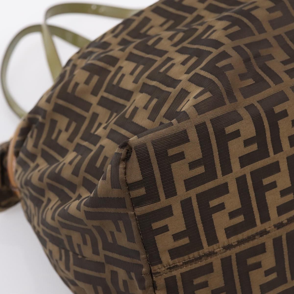 FENDI Zucca Canvas Tote Bag Nylon Brown Black Auth 197800