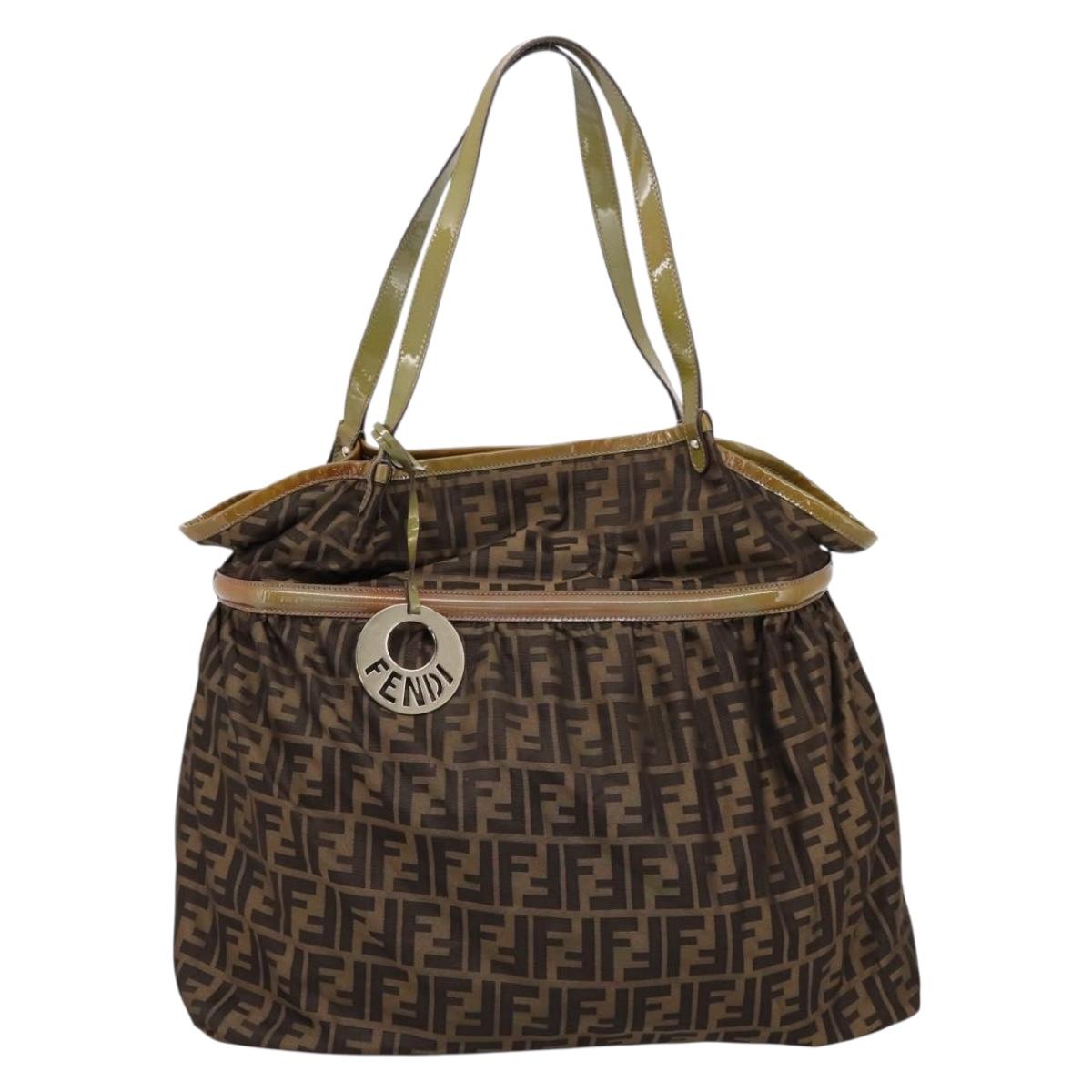 FENDI Zucca Canvas Tote Bag Nylon Brown Black Auth 197800