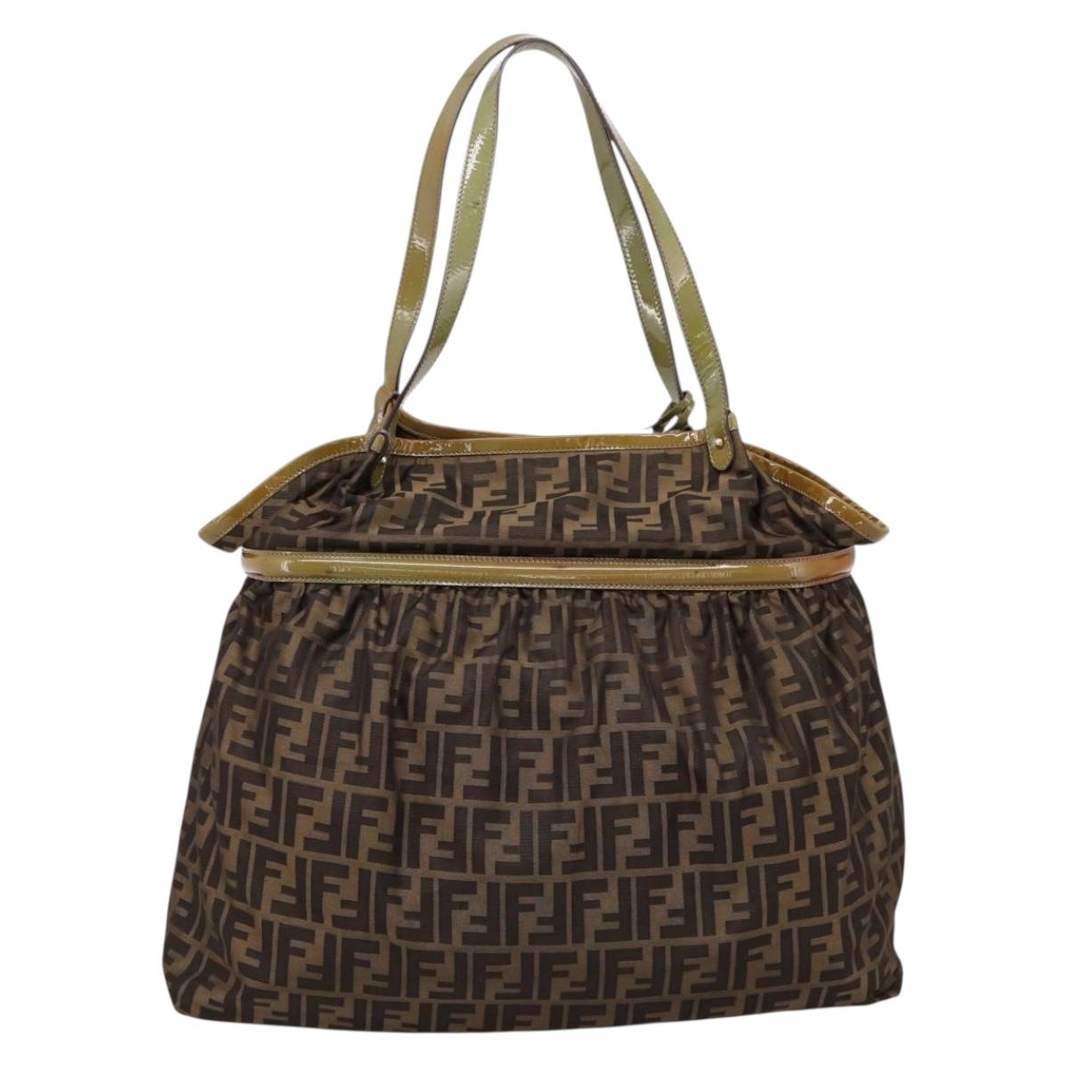 FENDI Zucca Canvas Tote Bag Nylon Brown Black Auth 197800