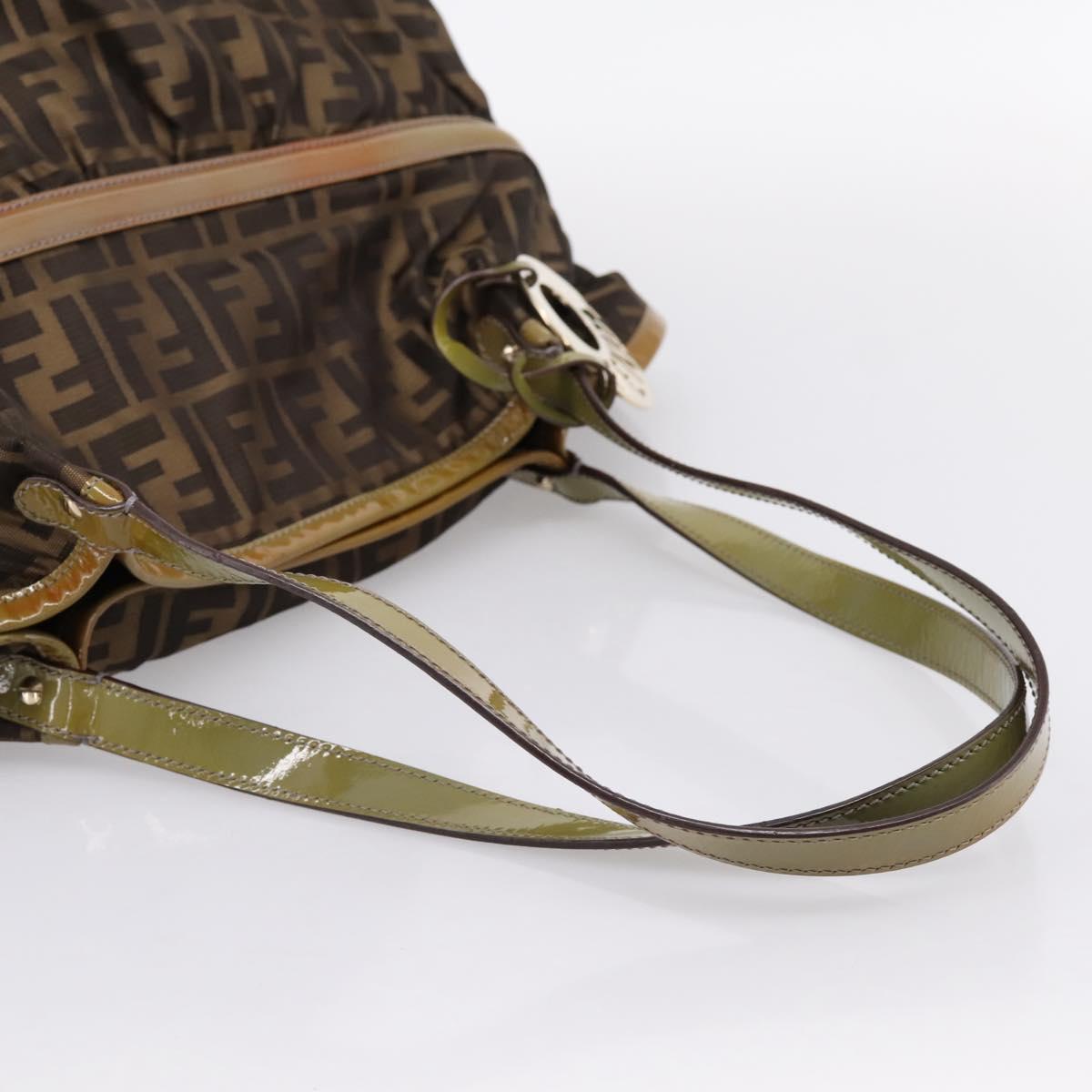 FENDI Zucca Canvas Tote Bag Nylon Brown Black Auth 197800