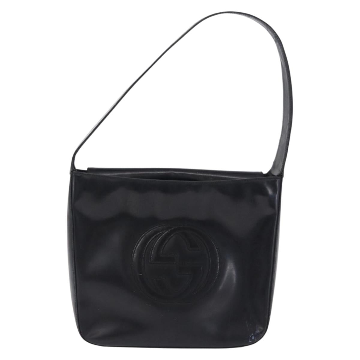 GUCCI Shoulder Bag Patent leather Brown Silver 000 1046 0506 Auth 197801