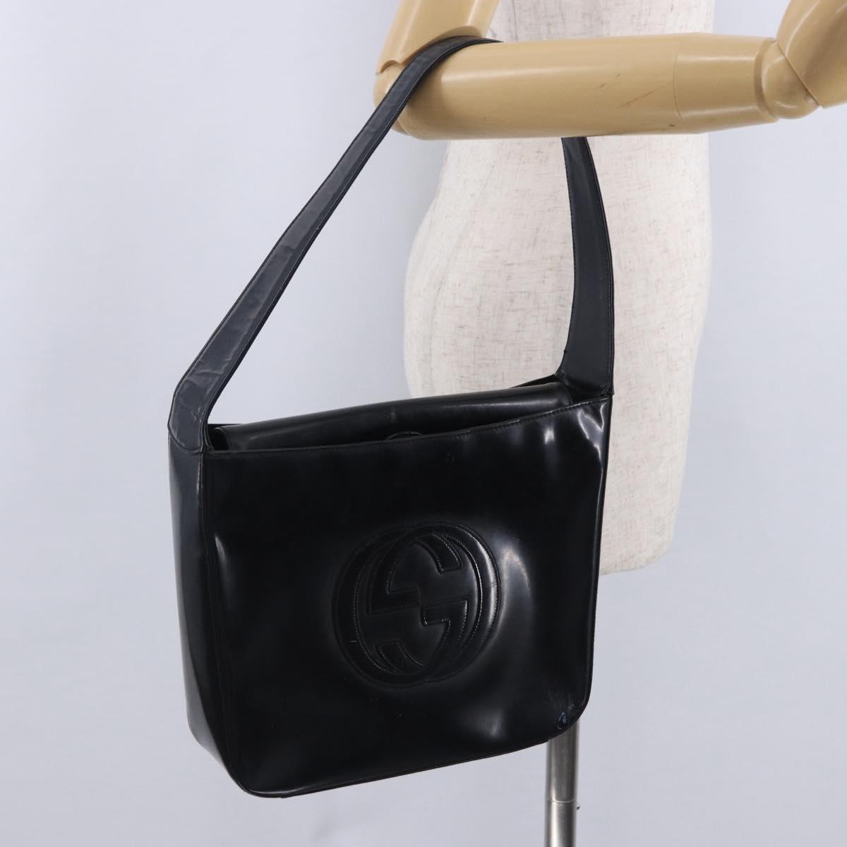 GUCCI Shoulder Bag Patent leather Brown Silver 000 1046 0506 Auth 197801