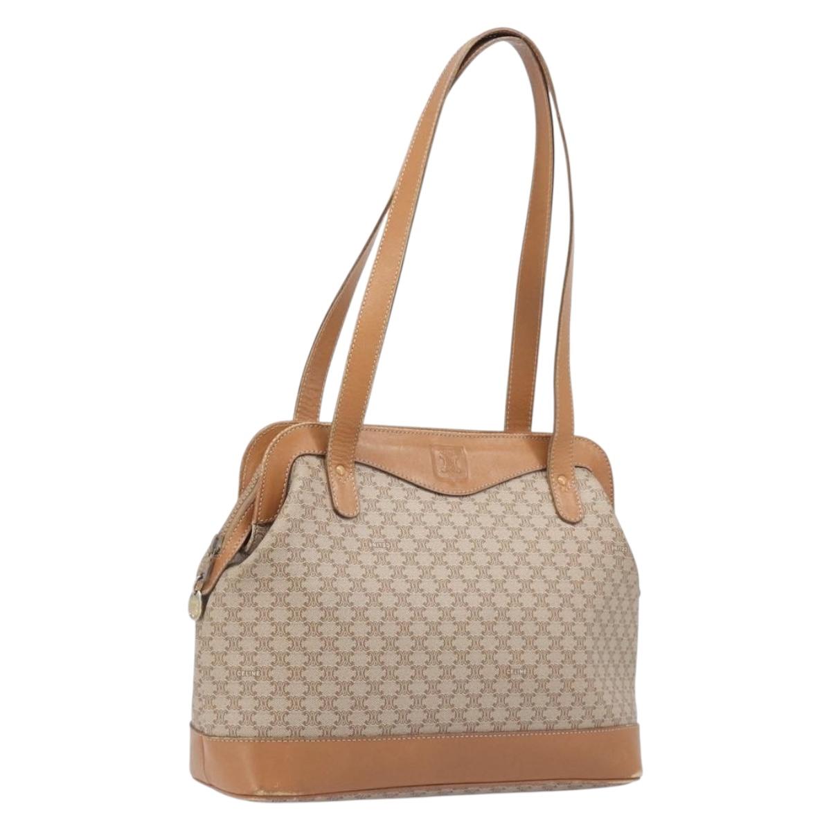 CELINE Macadam Canvas Shoulder Bag PVC Beige Gold Auth 197804