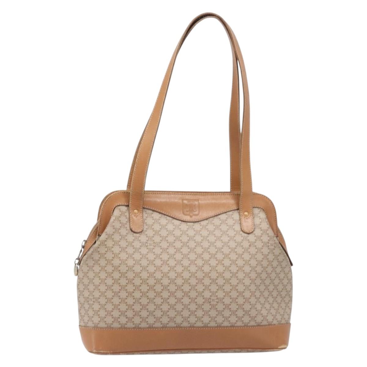 CELINE Macadam Canvas Shoulder Bag PVC Beige Gold Auth 197804