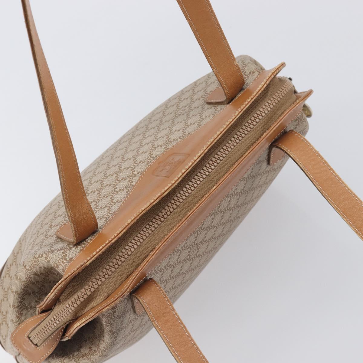 CELINE Macadam Canvas Shoulder Bag PVC Beige Gold Auth 197804
