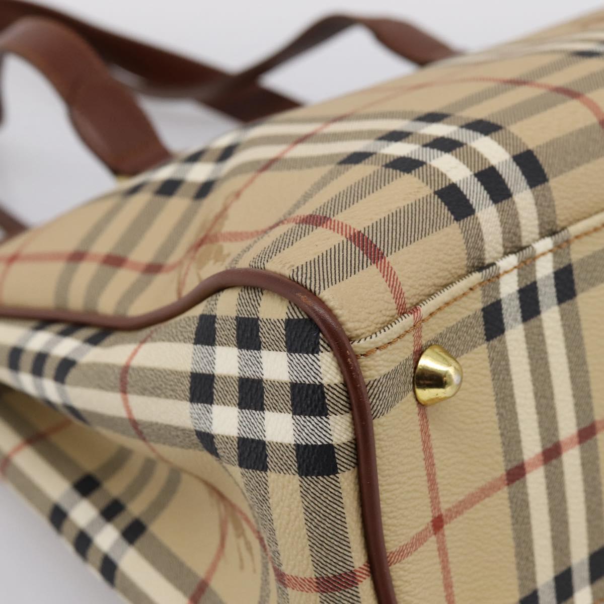 BURBERRY Nova Check Shoulder Bag PVC Beige Gold Auth 197805A
