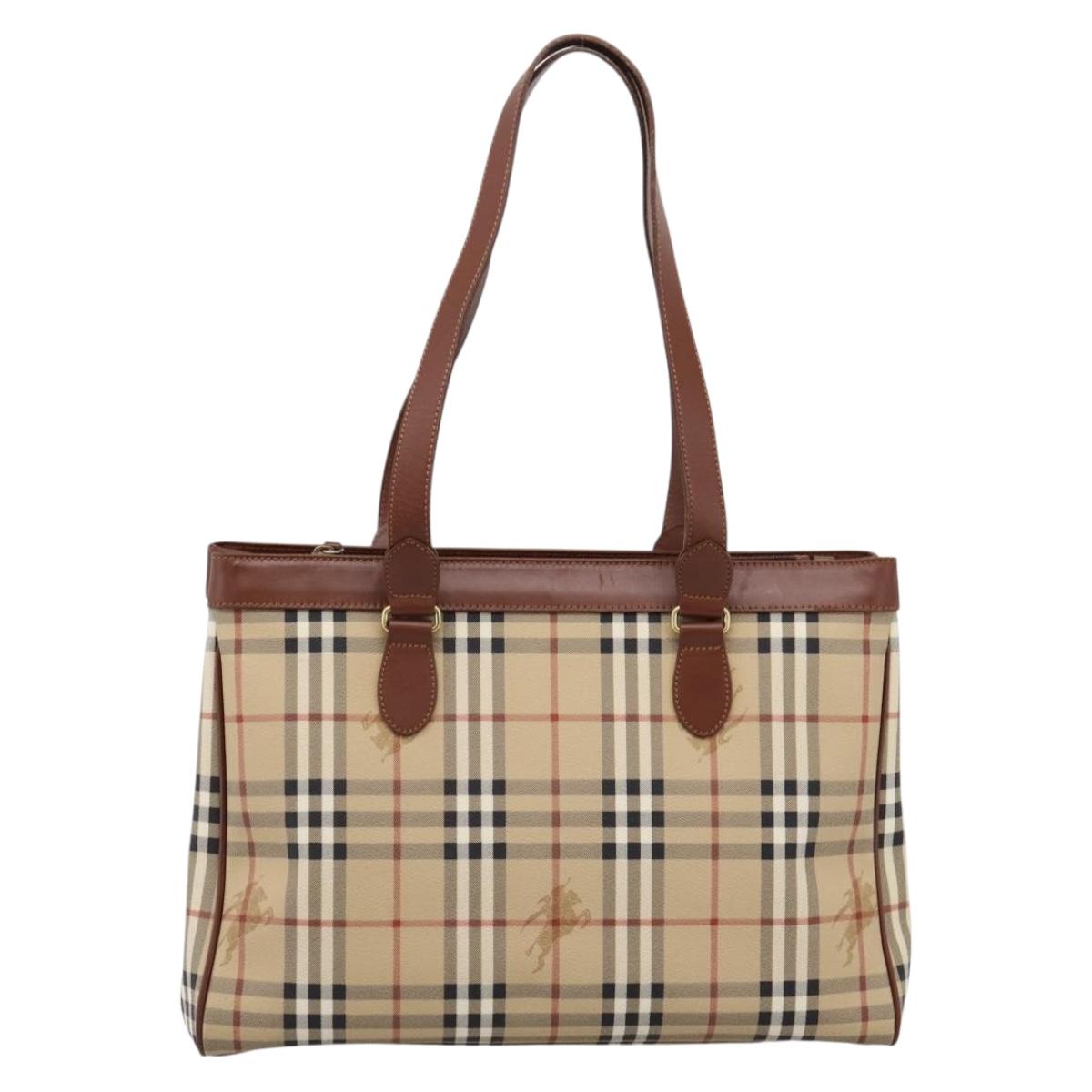 BURBERRY Nova Check Shoulder Bag PVC Beige Gold Auth 197805A