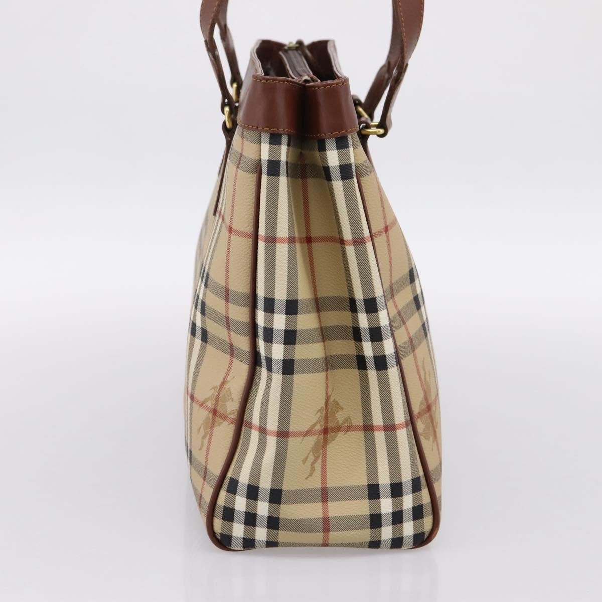 BURBERRY Nova Check Shoulder Bag PVC Beige Gold Auth 197805A