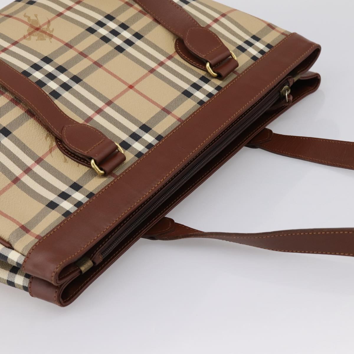 BURBERRY Nova Check Shoulder Bag PVC Beige Gold Auth 197805A