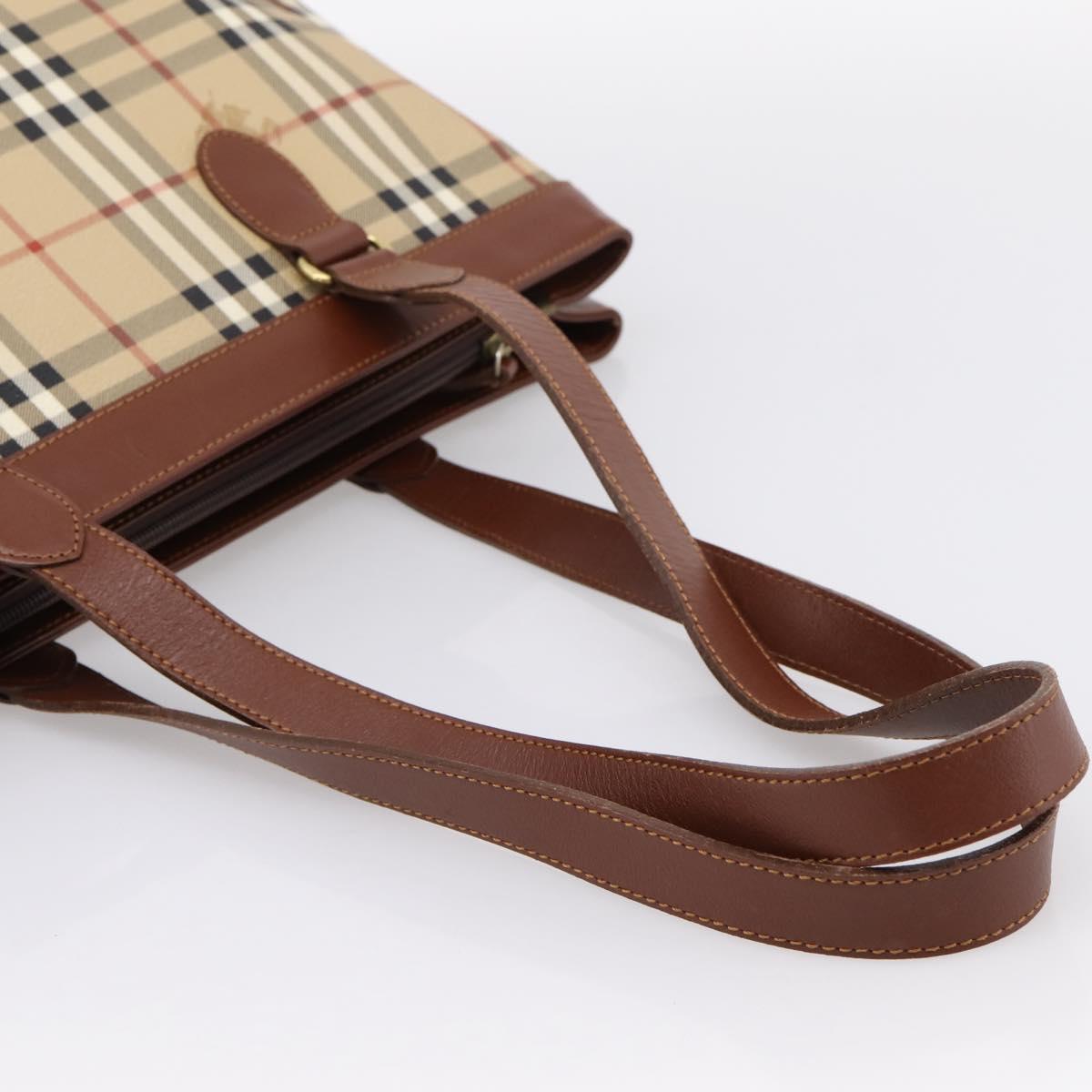 BURBERRY Nova Check Shoulder Bag PVC Beige Gold Auth 197805A