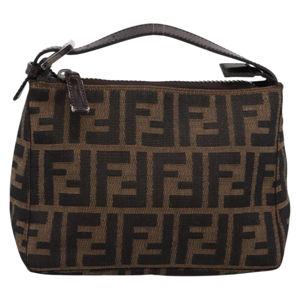 FENDI Zucca Canvas Hand Pouch Black Brown Auth 197807